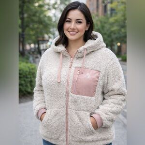 Reebok Women's Soft Cream and Pink Teddy Jacket